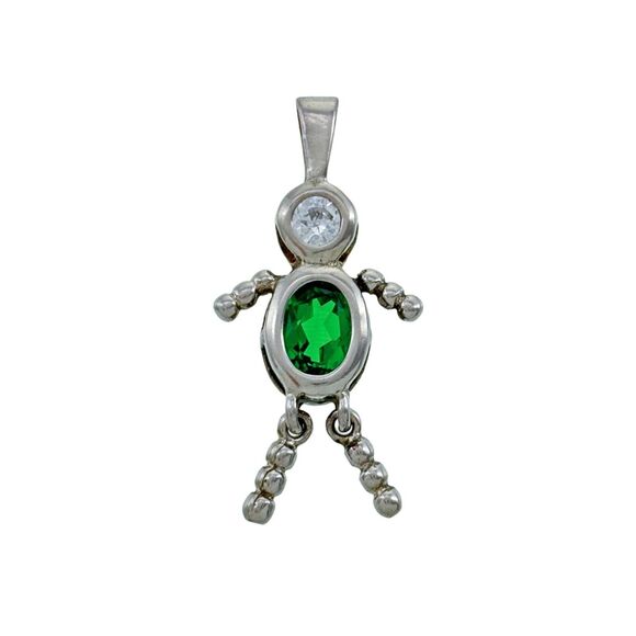 Nf Sterling Silver 925 Green Crystal Articulating Dangle Person Charm Pendant - Picture 5 of 6